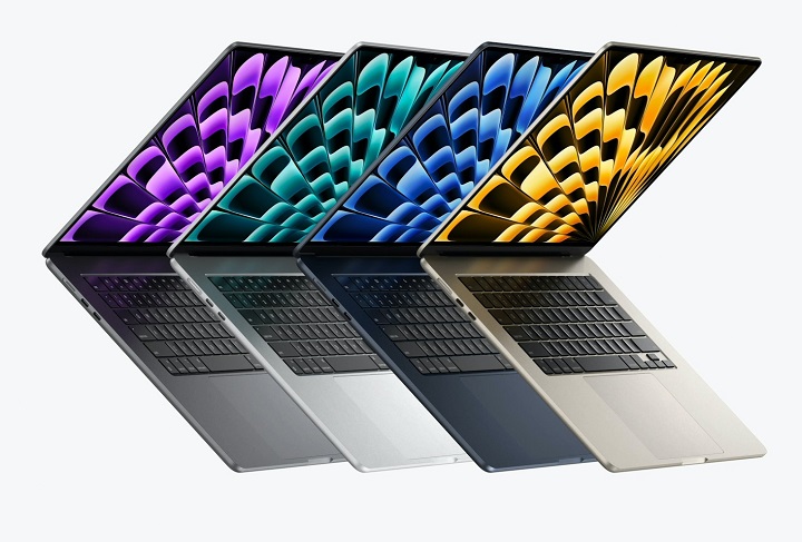 M3 版 MacBook Air 15 有四种颜色可选择，除了银色和太空灰色之外，也有午夜色和星光色，当中，这次午夜色强调采用突破性阳极处理密封技术，以减少指纹沾染的问题。