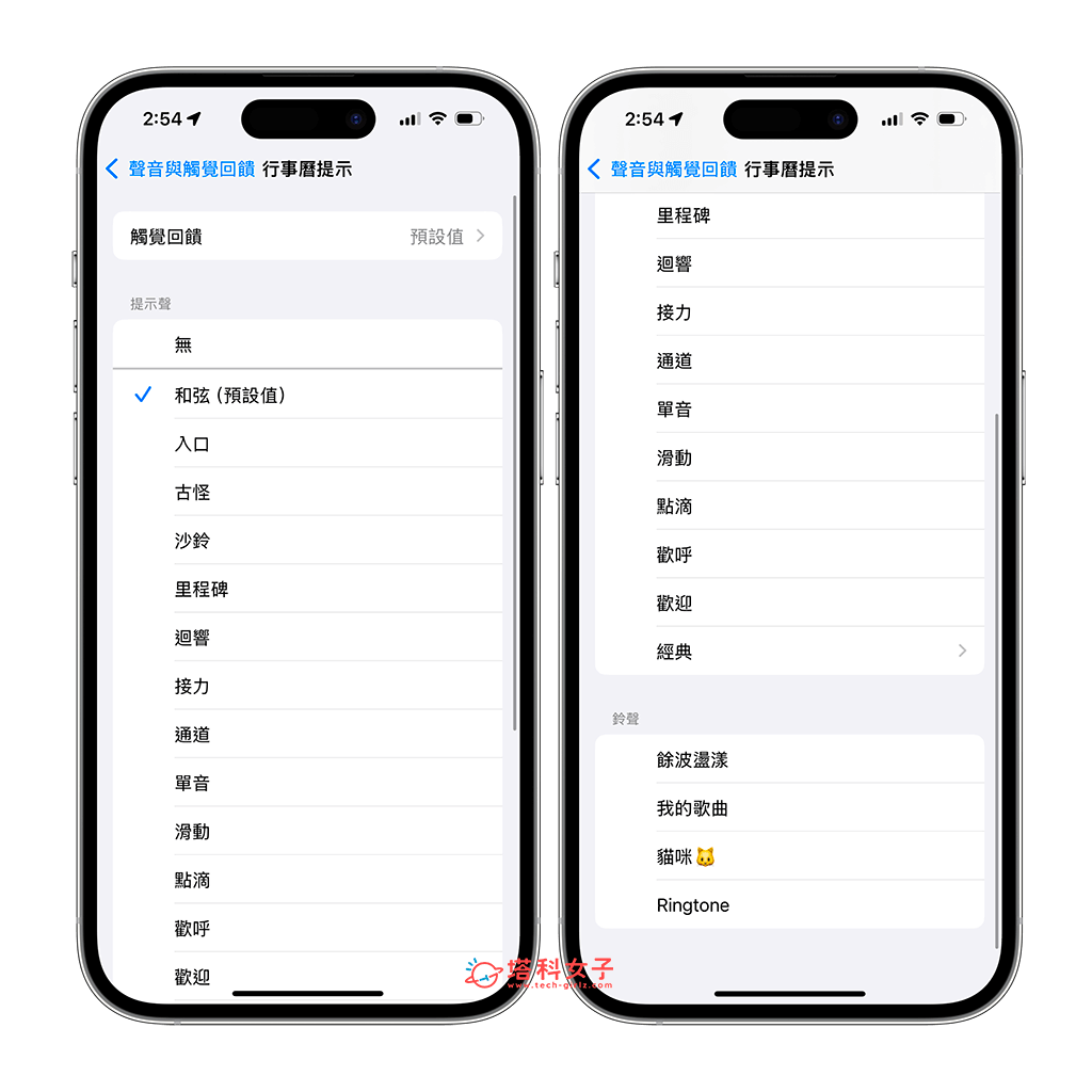 更改 iPhone 日历提醒声音：选择提示音