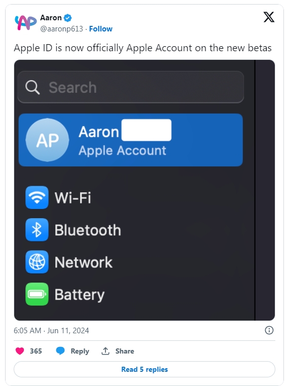 苹果正式告别Apple ID，iOS 18中已改名Apple Account