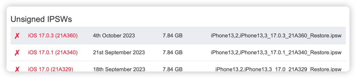 iPhone iOS 17.1 iOS 17.0.3降级通道 认证关闭