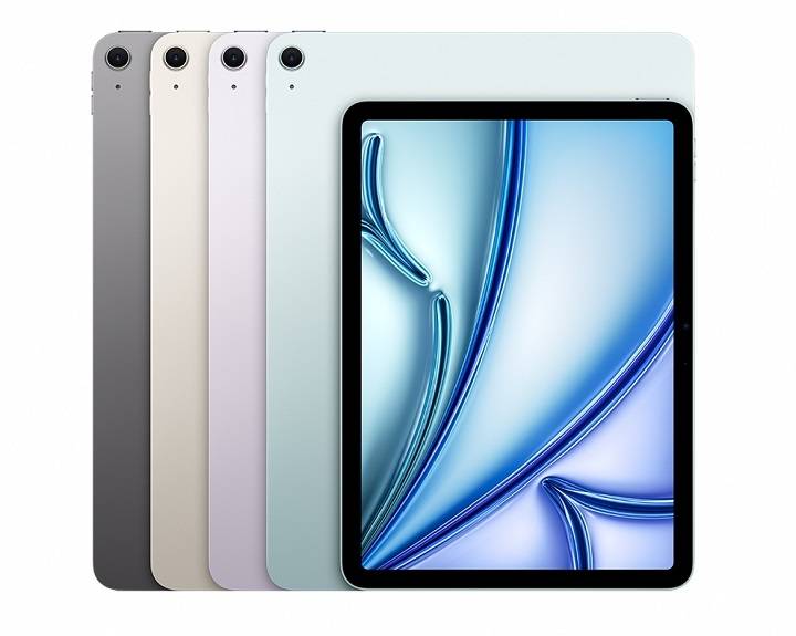 iPad Air M2 的外型与前一代差异不大，并提供蓝色、紫色、星光色和太空灰色，一共四色可选择。