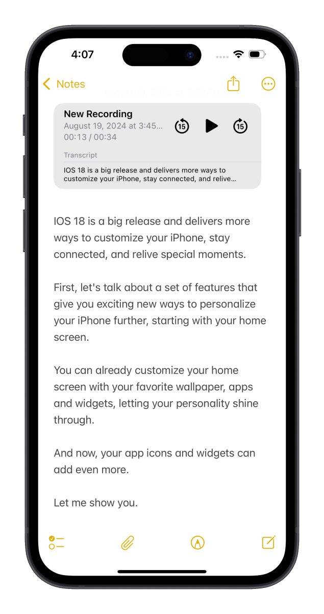 iOS iPhone iOS 18备忘录iOS 18备忘录 语音转文字 数学备忘录 收合段落 重点标注