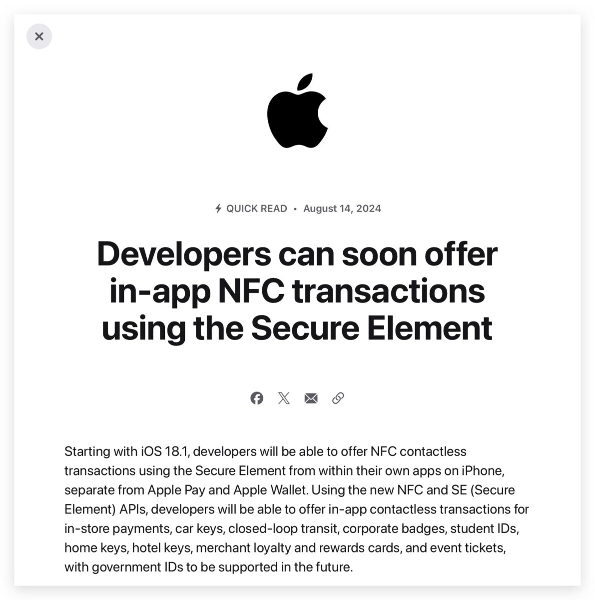iPhone iOS iOS 18 iOS 18.1 NFC交易