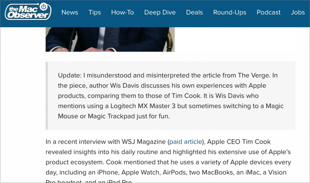 Tim Cook 都用罗技鼠标？ 最后证实是误传！