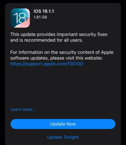 Apple 急推 iOS 18.1.1 修复安全漏洞 macOS 都有更新，Intel Mac 机用户风险高