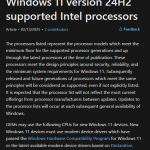 微软公布 Windows 11 24H2 处理器支持列表，Intel 多代桌机和笔记本电脑处理器被删除