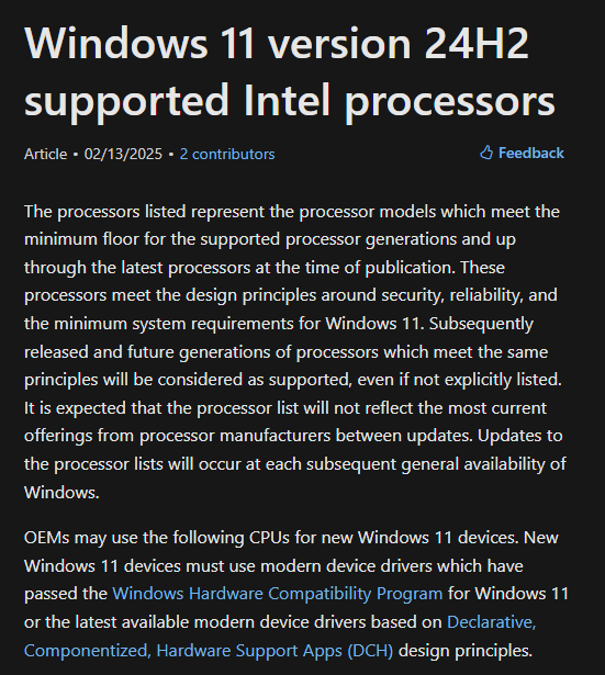 微软公布 Windows 11 24H2 处理器支持列表，Intel 多代桌机和笔记本处理器被删除 - 安卓手赚网