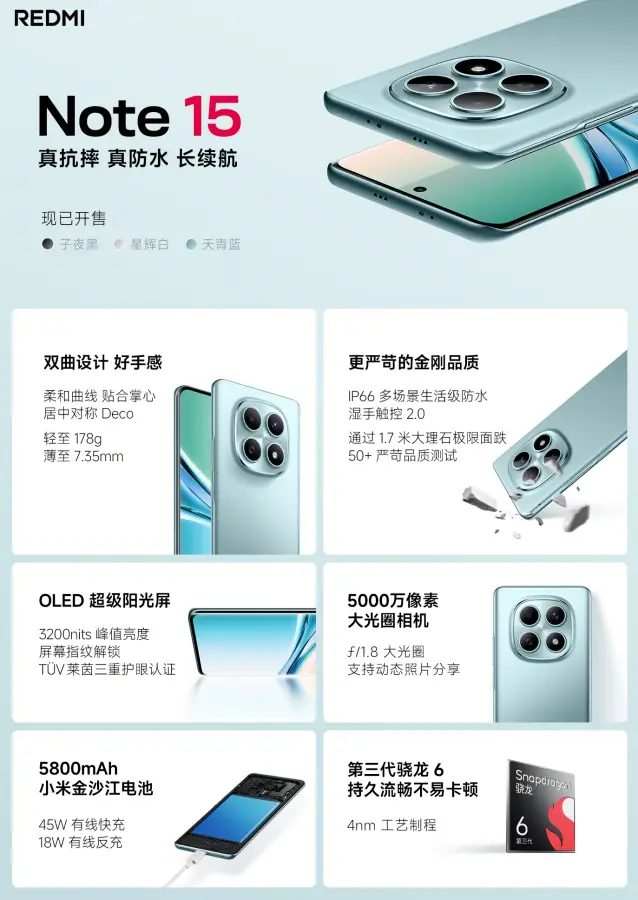 小米 REDMI Note 15系列全发布，入门到中阶全支配