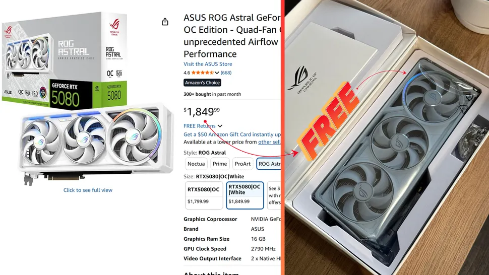 玩家取消 ROG Astral RTX 5080 的订单后还是收到显卡，Amazon 跟他说可以留着并全额退款