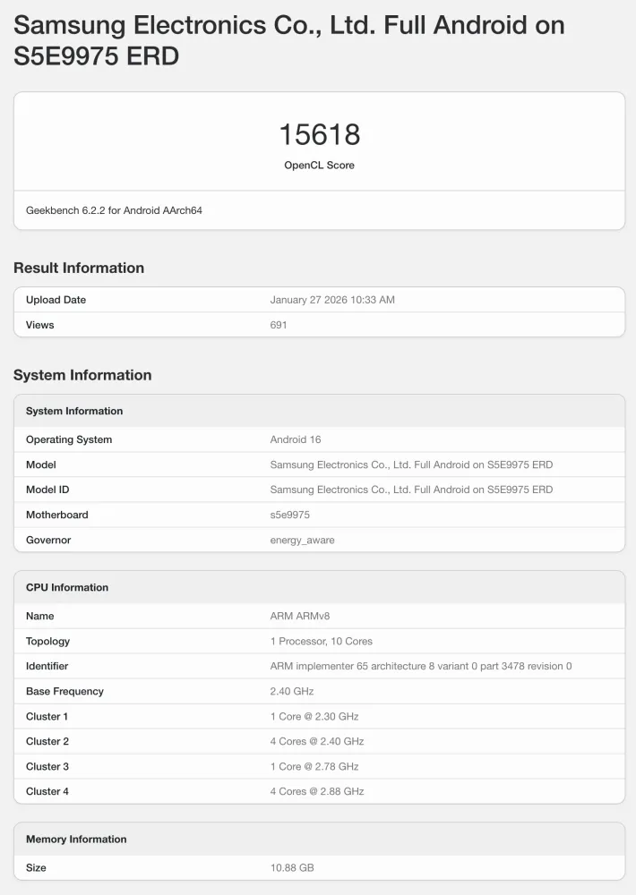 CPU架构大改！ 疑似Exynos 2700跑分曝光：采用独特 1+4+1+4 四丛集设计