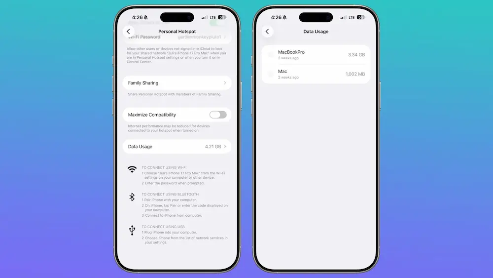 ios 26 4 hotspot data usage